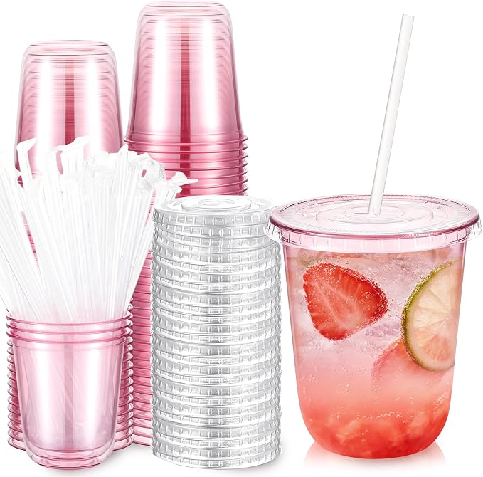 Ziliny 50 Sets 14 oz Pink Plastic Cups by Ziliny