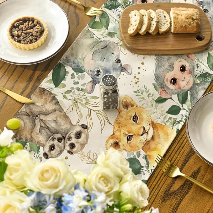 Artoid Mode Animals Elephant Giraffe BabyShower Table Runner, Seasonal Spring - Image 4