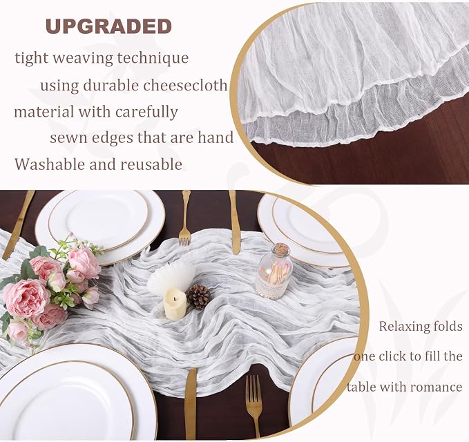 13.3FT White Cheesecloth Table Runner Transparent Boho Table Runner Rustic - Image 5
