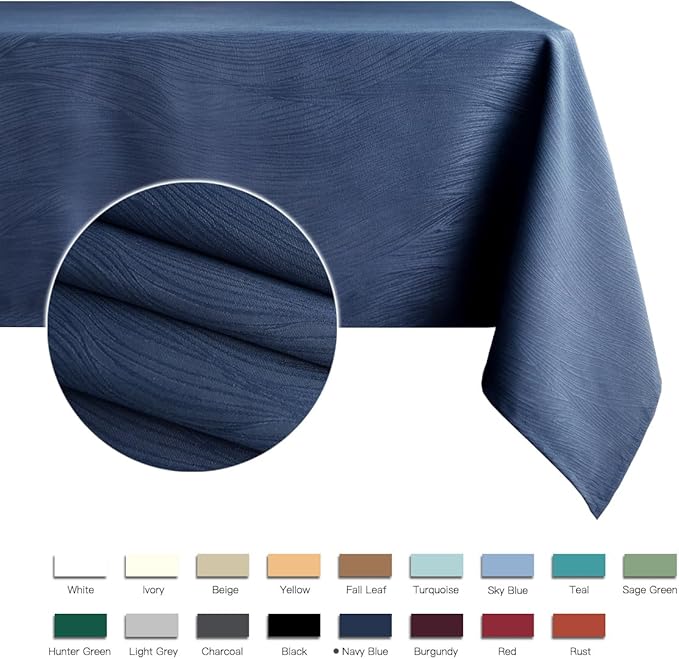 maxmill Square Tablecloth Swirl Design Spillproof Wrinkle Free Heavy Weight Soft Table Cloth Decorative Fabric Table Cover for Outdoor and Indoor Use Square 52 x 52 Inch Navy Blue