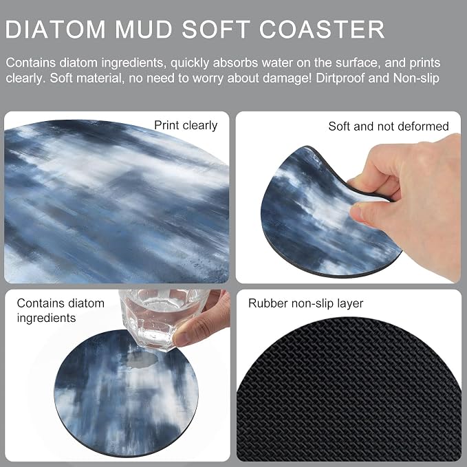 Ombre Dark Blue Coasters Set of 2, Absorbent Coasters - Image 9