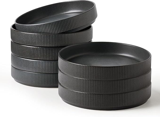 famiware Star 8.25" Pasta Bowls Set of 8, Bowl Plates, Matte Dark Charcoal | by Famiware