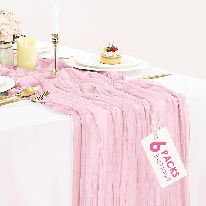 6 Pack Light Pink Table Runner Cheese Cloth Summer Rustic Sheer Gauze by BlueTopCoLtd