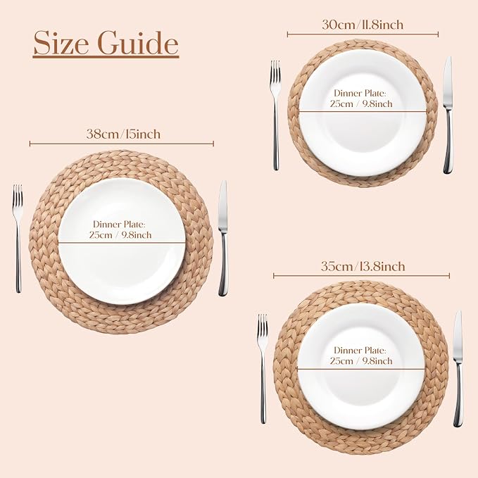 10 Pack, Round Woven Placemats, Natural Water Hyacinth Place mats, Braided - Image 4