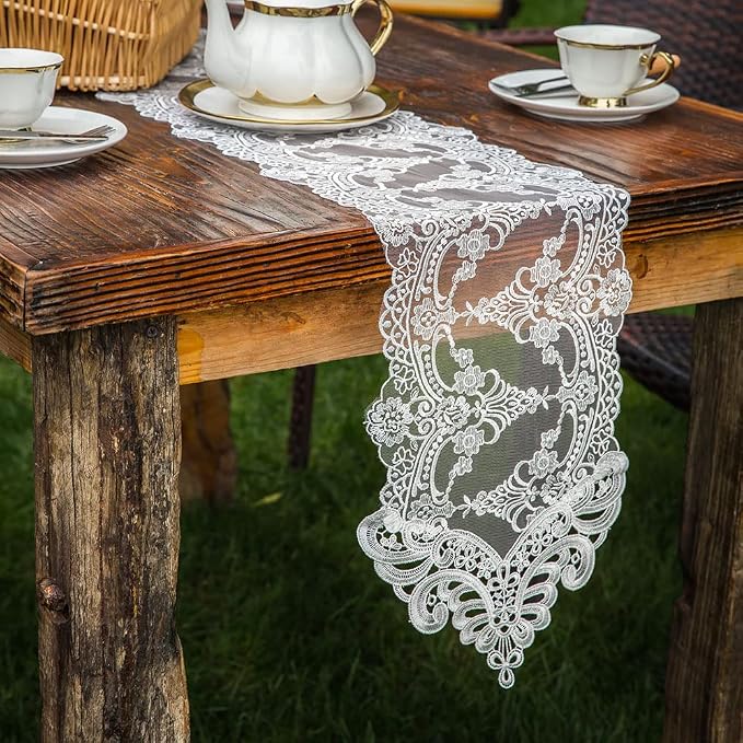 ARTABLE White Lace Table Runner Macrame Vintage Dresser Scarf 10 x 47 Inch | - Image 3