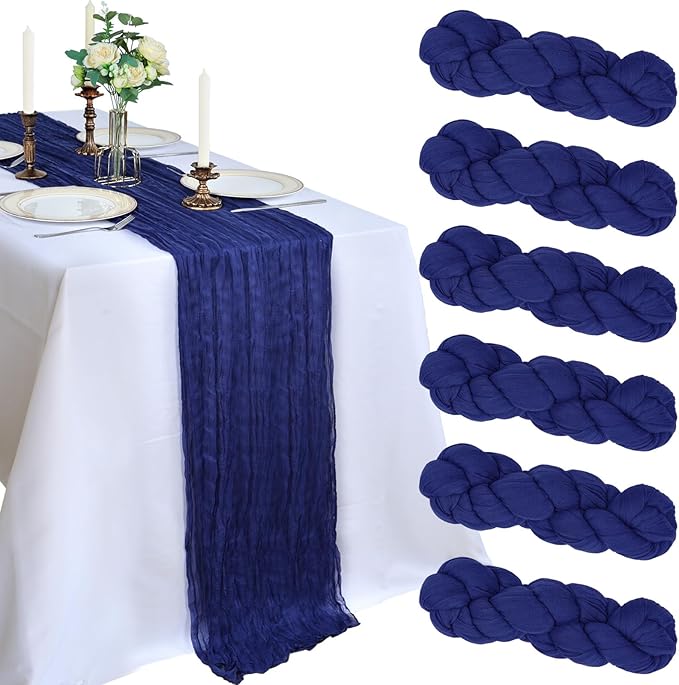 6 Pack 10Ft Royal Blue Cheesecloth Table Runner 23 x 120 Inch | Gauze Rustic by CKIKU