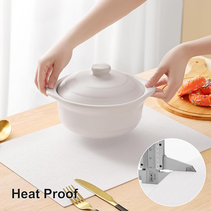 homing Faux Leather Heat Resistant Placemats 8 Packs, Waterproof Wipeable Dining PU Place Mats for Indoor & Outdoor, Easy to Clean, White