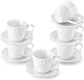 fMBB 7 Oz Tea Cups and Saucers, Rose Embossing Design, Bone Porcelain Tea Cups by fMBB