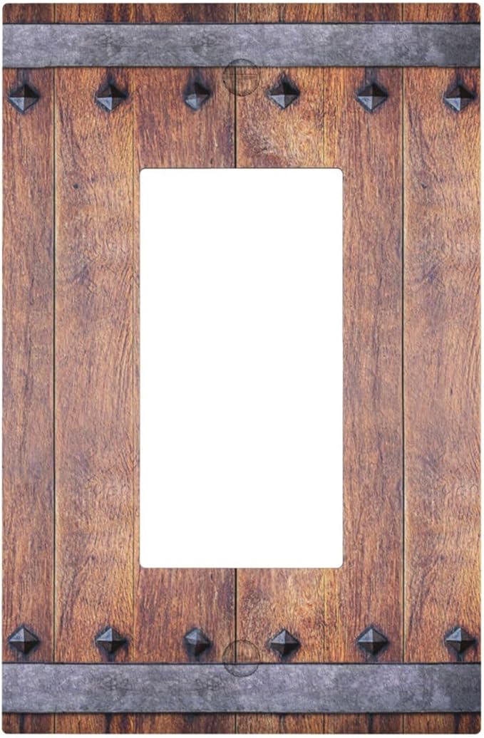 Outlet Covers Rustic Farmhouse Barn Door Vintage Wood 1 Gang Wall Plate Single Rocker Light Switch Cover Decorative GFCI Receptacle Electrical Switchplate for Bathroom Cabin Decor（2 Pack）