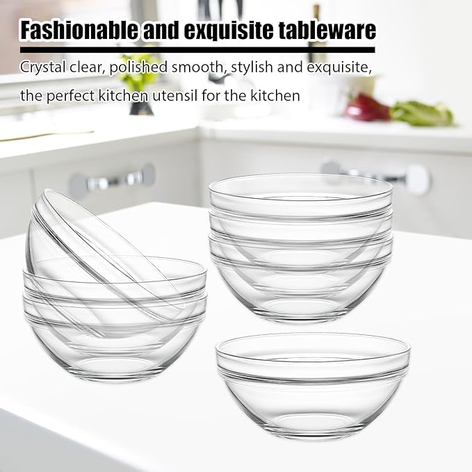 Small Glass Bowls, 12 Pcs Glass Mixing Bowls Stackable Ingredient Dish For Spices Dipping Sauces Ice Cream Toppings Dessert Snack Candy Nuts (4.92 Inch,5Oz)