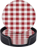 6 Pcs Farmhouse Decoration Farm Red and White Plaid Buffalo Check Leather by CAPVKING