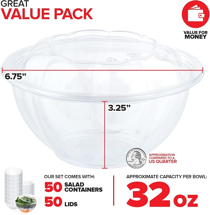 Stock Your Home 32oz Clear Plastic Salad Bowls - Image 2