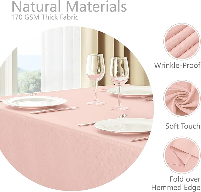 2 Pack Rectangle Tablecloth, 60x120 inch, Water Resistant Wrinkle Free Linen Textured Table Cloth Washable, Decorative Fabric Table Cover for Dining, Party and Camping, Pink
