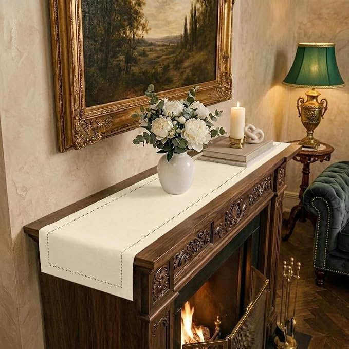 Signature Linen™ by D'Moksha Ivory Table Runner 60 Inches, 100% Pure Linen by DMokshaHomes