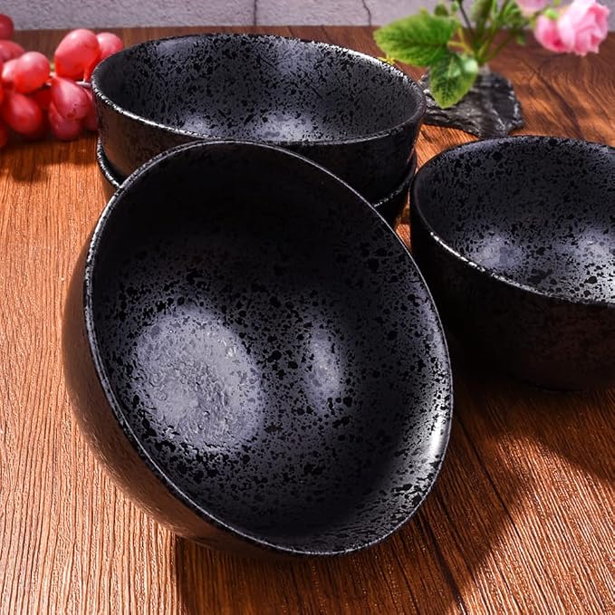 Japanese Rice Bowl Set of 4 Porcelain Sushi Bowls Serving Bowls Speckled Black - Image 5