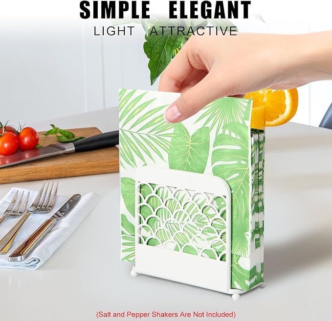 Napkin Holder for Table, Metal figure Standing Napkin Dispenser for Kitchen Dining Cocktail Napkin holders for paper napkins Mail Bills Suitable for All Dining Room Decors White