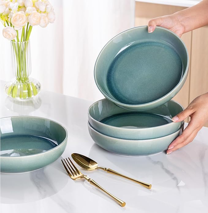 GBHOME 8.75'' Large Ceramic Pasta Bowls, 38oz Stoneware Pasta Serving Bowls Set of 4 for Kitchen, Wide Bowls for Fruit,Pasta,Salad,Oatmeal,Meal, Microwave Safe, Reactive Glaze