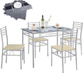 VECELO Kitchen Dining Room Table and Chairs 4, 5-Piece Dinette Sets, Space Saving (Silver)