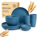 16 PCS Wheat Straw Plates and Bowls Sets, Kids Dishes Dinnerware Sets by Perlapoc