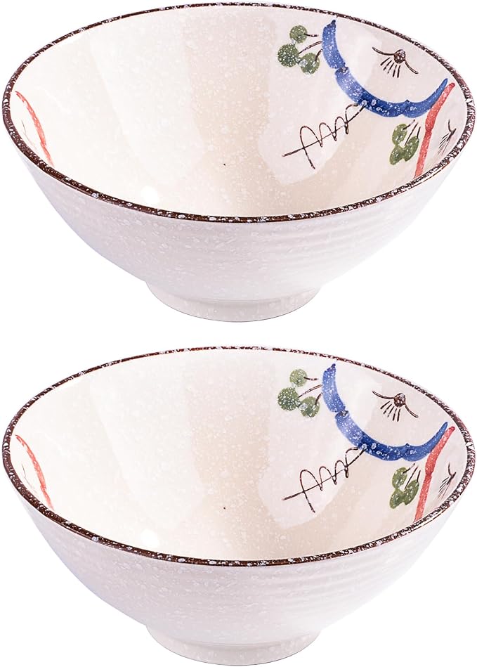 Ceramic Ramen Bowls Set of 2, 8.3 Inch Large Japanese Noodle Bowl by Whitenesser