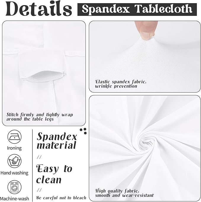 HAISIWLKJ 6 Pack Table Cloth 8ft White Tablecloths for Rectangle Folding Table Spandex Fitted Stretch Cover Wrinkle Resistant Washable Protector for Party, Wedding, Banquet, Festival.