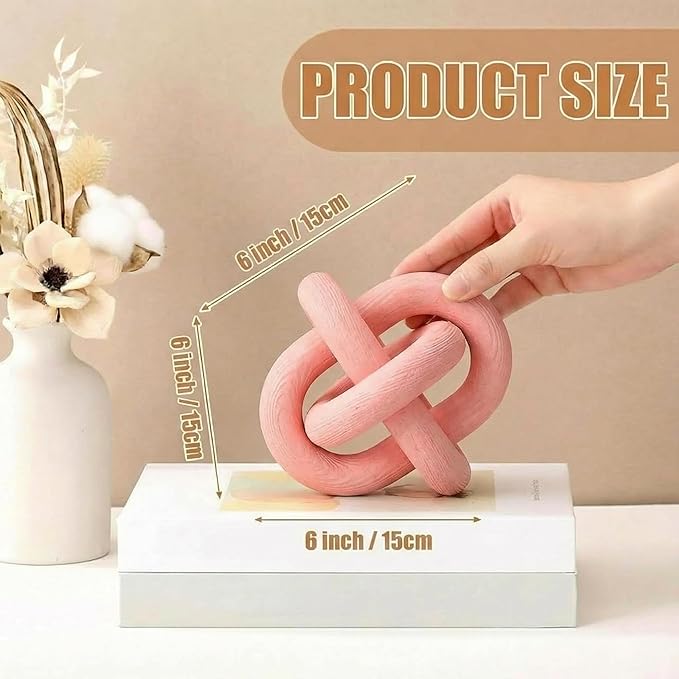 3 Link Wood Knot Decor Rustic Home Décor Accents Hand Carved Coffee Table Decoration, Boho Chain Link Decoration, Modern Shelf, Rustic Objects for Home Living Room Bedroom(Pea-Pink)