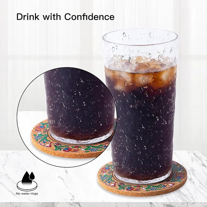 Cork Coasters for Drinks Absorbent Non Slip 12pcs 4 Inch Turkish | Coaster for - Image 3