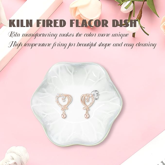 Ceramic Jewelry Tray, Ring Dish, Key Bowl Ceramic Tray 4.33 Inch, Ttrinket Dish Jewelry Dish, Desktop Decoration, Gifts for Mother Girlfriend Daughter,Mother's Day Gift (1Pcs-Lotus Leaf)