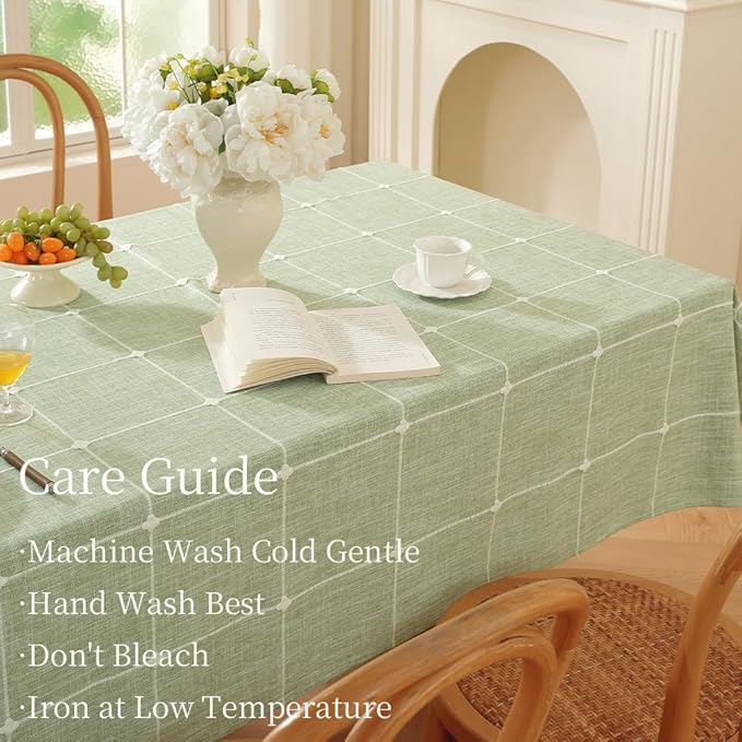Zobesta Linen Green Table Cloth Square 60 x 60 Inch, Cotton Green Linen Square Tablecloth Plaid Heavy Weight Washable Farmhouse Soft Boho Tablecloth for Outdoor, Party, Holiday, Picnic, Dining