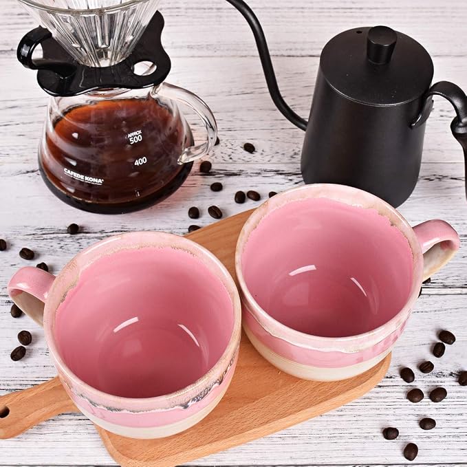 Bosmarlin Large Ceramic Coffee Mug Set of 2, Stoneware Jumbo Latte Mugs Tea - Image 6