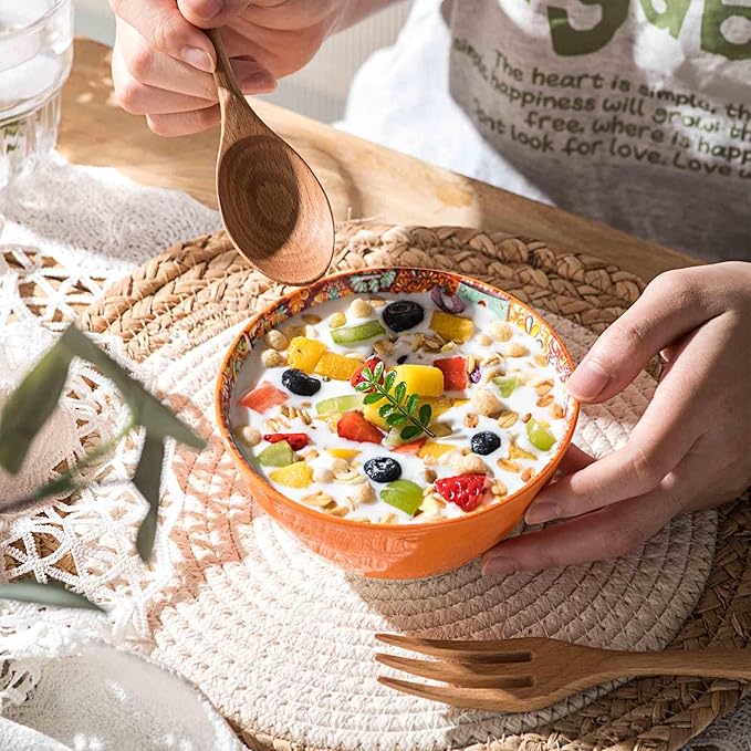 Henten Home Ceramic Small Bowls Set, 12 oz Soup Bowls Set of 4, Porcelain Snack Bowls Set for Salad, Rice, Ice Cream, Microwave & Dishwasher Safe Mosaic Style