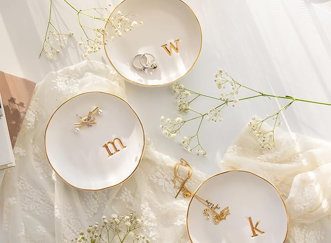COLLECTIVE HOME - Ceramic Jewelry Tray, Decorative Trinket Dish for Rings Earrings Necklaces Bracelet Watch Keys, Birthday Mother's Day Christmas Gift for Women, 4.75", Glossy (p)