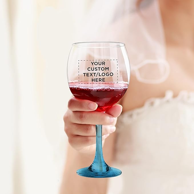 Custom Premiere Wedding Wine Glasses 20.5 oz Set of 96, Personalized Bulk Pack - Restaurant Glassware, Perfect for Red Wine or White Wine - Blue