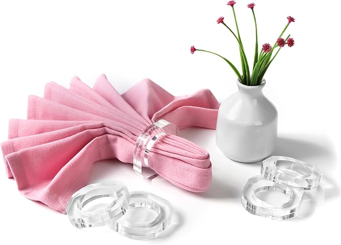 CLEENTABLE Clear Napkin Holder, Napkin Rings Set of 12, Fall Thanksgiving Christmas Napkin Rings, Festival Acrylic Napkin Ring Holders, Napkin Ring Bulk for Wedding, Party, Elegant Table Settings