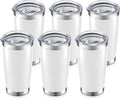 20 oz Tumbler Bulk with Lid Stainless Steel Insulated Tumblers Double Wall Vacuum Coffee Mug Powder Coated Tumbler Cups for Cold and Hot Drinks, White, 6 pack