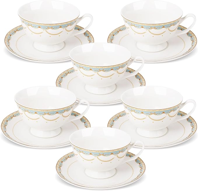 fanquare Blue Lace Teacup and Saucers Set by fanquare