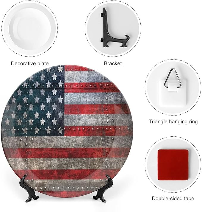 Ceramic Plates, American Flag Decorative Ceramic Plates, US Flag Plate, 7 Inch, Household Plates Decorative, Multicolor