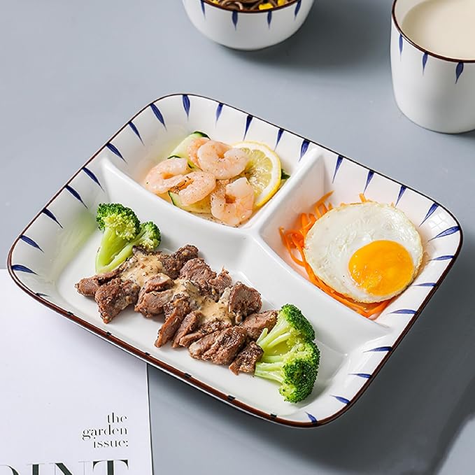 Ceramic Divided Porcelain Dinner Plate - 10 Inch, Breakfast, Lunch, Bowl, Portion Control, Salad - Kitchen Tableware