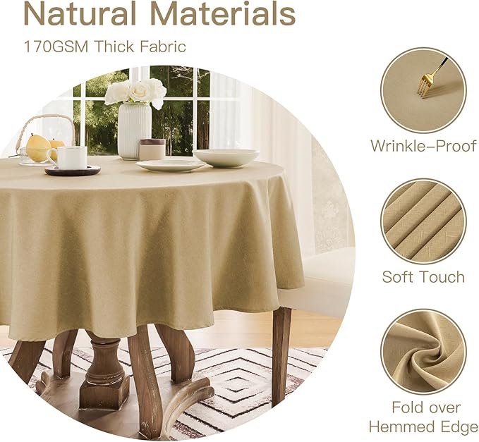 Tablecloth Linen Textured Waterproof & Stain Resistant Table Cloth Wrinkle Free Decorative Fabric Farmhouse Table Cover for Dining/Party/Buffet/Wedding, 60 x 60 Inch, Coffee