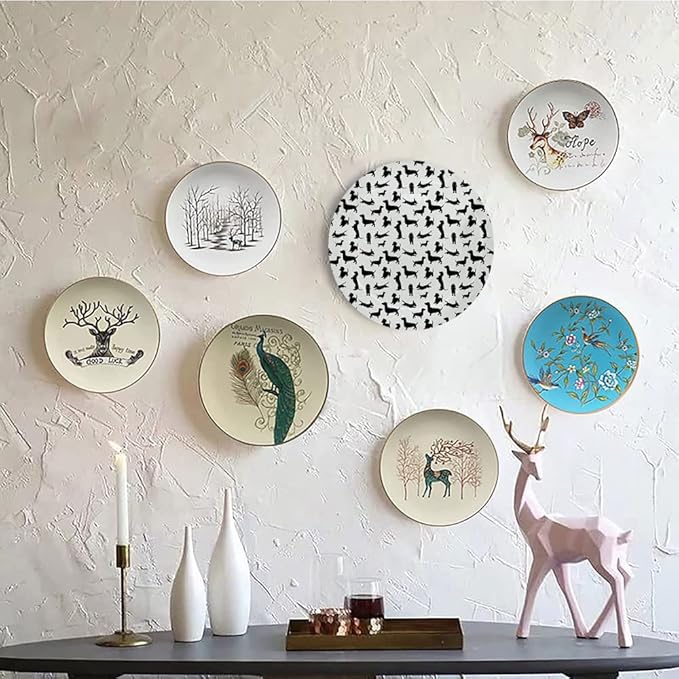 Decorative Plates, Dog Lover Print Ornament, Monochrome Dachshunds in Numerous Stances Active Life, 8 Inch, Kitchen Wall Decor, Black White