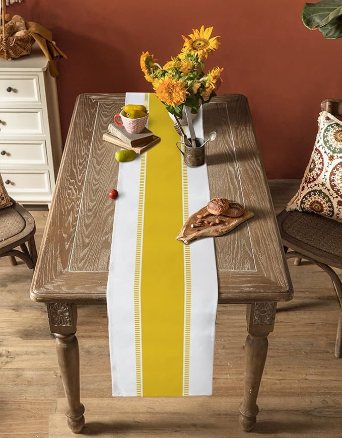 Yellow Table Runners 36 inches Long, Modern Stripes Table Runner Farmhouse - Image 5