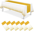 6Pcs White and Gold Tablecloth Party Decorations, Plastic White Table Cloth by MASHAN