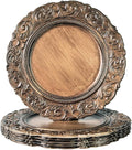 Brown Charger Plates Set of 6, Faux Wood Plate Chargers, 13 Inch Plastic Charger by Umisriro