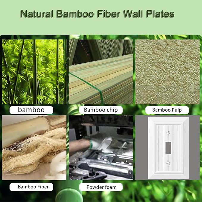 Beadboard Outlet Covers Wall Plates, Bamboo Fiber Light Switch Covers, Natural Material Electric Receptacle Decorative Switch Plate Outlet Cover (Pure White, 1 Gang Toggle 4 Pack)
