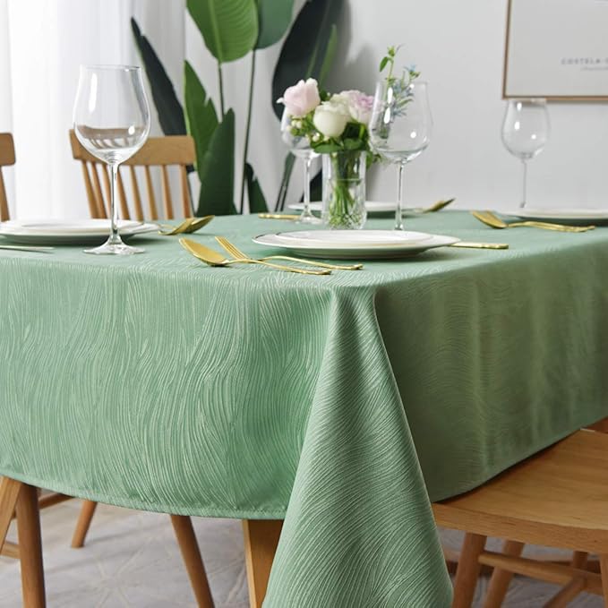 maxmill Jacquard Tablecloth Swirl Design Spillproof Wrinkle Free Heavy Weight Soft Table Cloth Decorative Fabric Table Cover for Outdoor and Indoor Use Square 60 x 60 Inch Sage Green