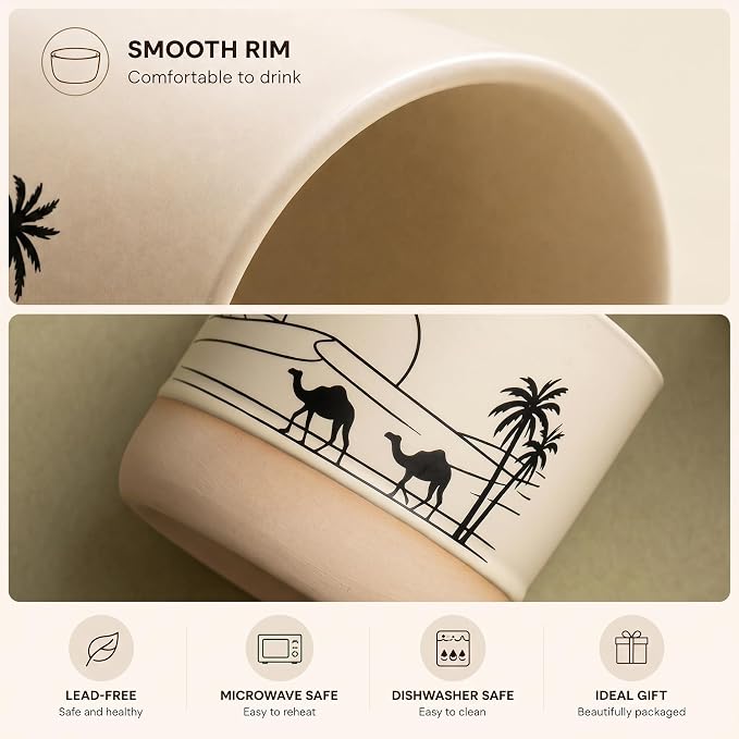 Ceramic Coffee Mug Set with DIY Canvas, 8oz Desert Sunset Camel Pottery Cup - Image 3