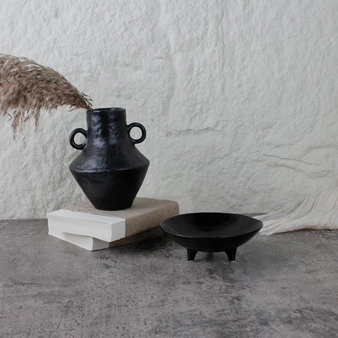 Wabi Sabi Footed Decorative Bowl, Vintage Rustic Boho Shelf Table Decor - Image 2