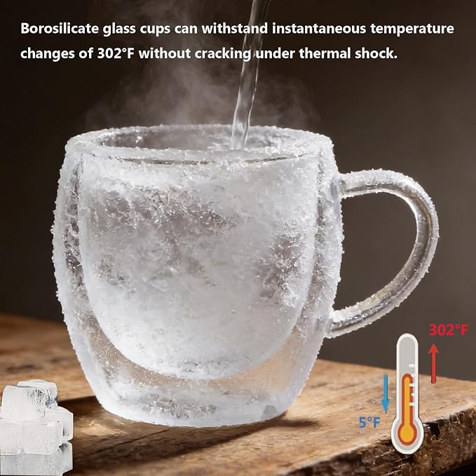 DINGPAI 4 Pack Double Wall Glass Coffee Mugs, 8oz Borosilicate Glass Mug | - Image 6
