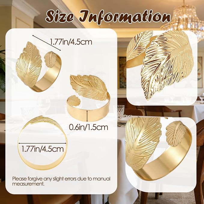 Napkin Rings Set of 24 Gold Napkin Holder Buckles | Leaf Shaped Napkin Ring Bulk - Image 7