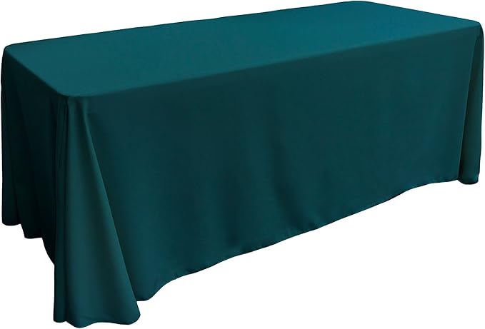 LA Linen Polyester Poplin Washable Rectangular Tablecloth, Stain and Wrinkle Resistant Table Cover 90x132, Fabric Table Cloth for Dinning, Kitchen, Party, Holiday 90 by 132-Inch, Teal Dark
